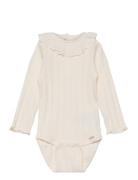 Body Ls Pointell Bodies Long-sleeved Cream Minymo