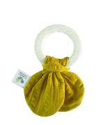 Rubber Teething/Muslin Tie Yellow Toys Baby Toys Teething Toys Yellow ...