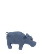 Hippo Cushion, Knitted, Blue Toys Soft Toys Stuffed Animals Blue Small...