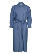 Cotton Denim Midi Dress With Tie Belt Knælang Kjole Blue Esprit Collec...