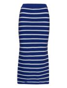 Striped Knitted Skirt Knælang Nederdel Blue Mango