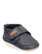 Leather Slippers With Velcro Slippers Hjemmesko Navy Melton