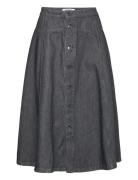 Agatha Denim Skirt Knælang Nederdel Black Wood Wood