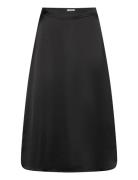Objsateen Mw Midi Skirt Div Knælang Nederdel Black Object