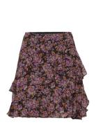 Floral Ruffle-Trim Georgette Skirt Kort Nederdel Purple Lauren Ralph L...