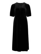 Stretch Velvet Puff-Sleeve Midi Dress Knælang Kjole Black Lauren Women