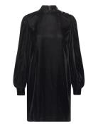 Button-Trim Velvet Mockneck Dress Kort Kjole Black Lauren Ralph Lauren