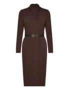 Belted Mockneck Jersey Dress Knælang Kjole Brown Lauren Ralph Lauren