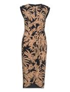 Palm Frond-Print Jersey Tie-Front Dress Knælang Kjole Black Lauren Ral...