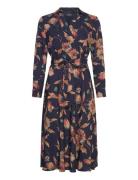 Floral Surplice Crepe Midi Dress Knælang Kjole Navy Lauren Ralph Laure...