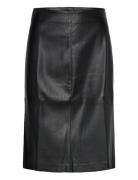 Faux-Leather Pencil Skirt Knælang Nederdel Black Mango