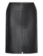 Briar Vegan Leather Midi Skirt Knælang Nederdel Black Bardot