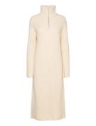 Slfbloomie Ls Knit Dress Half Zip Knælang Kjole Cream Selected Femme