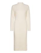 Knitted Turtleneck Dress Knælang Kjole White Gina Tricot