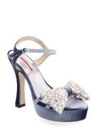 Arlina Crystal Bow Sandal Med Hæl Blue Custommade