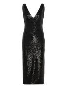 Sequin Low Cut Back Dress Knælang Kjole Black ROTATE Birger Christense...