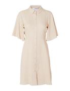 Slfgulia 2/4 Short Shirt Dress Knælang Kjole Beige Selected Femme