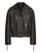 Washed Biker Jacket Læderjakke Skindjakke Brown Gina Tricot