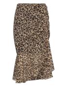 Leopard Skirt With Gathered Detail Knælang Nederdel Black Mango