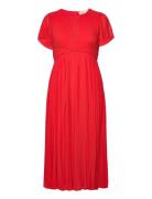 Pleated Vneck Midi Drs Knælang Kjole Red Michael Kors