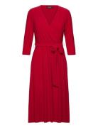 Surplice Jersey Dress Knælang Kjole Red Lauren Ralph Lauren