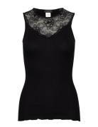 Silk Top Regular W/ Lace Tops T-shirts & Tops Sleeveless Black Rosemun...