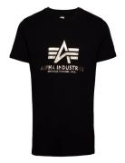 Basic T-Shirt Foil Print Designers T-Kortærmet Skjorte Black Alpha Ind...
