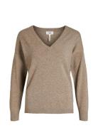 Objthess L/S V-Neck Knit Pullover Noos Tops Knitwear Jumpers Beige Obj...