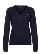 Cotton V-Neck Tops Knitwear Jumpers Blue GANT