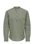Onscaiden Ls Halfplackt Linen Shirt Noos Tops Shirts Casual Green ONLY...