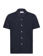 Casual Linen Blend Resort S/S Tops Shirts Short-sleeved Navy Lindbergh