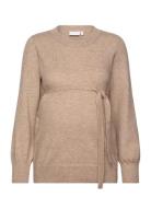 Mlnewanne L/S Knit Top A. Noos Tops Knitwear Jumpers Beige Mamalicious