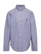Striped Cotton Poplin Shirt Tops Shirts Long-sleeved Shirts Blue Ralph...
