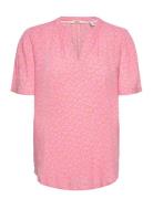 Floral Split Neck Blouse Tops Blouses Short-sleeved Pink Esprit Casual
