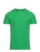 Pkdora Ss O-Neck Solid Rib Top Tops T-Kortærmet Skjorte Green Little P...