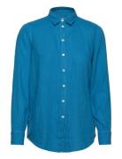 Karli Linen Shirt Tops Shirts Long-sleeved Blue MOS MOSH