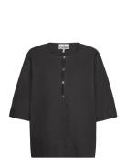 Cotton Poplin Blouse Tops Blouses Short-sleeved Black Ganni