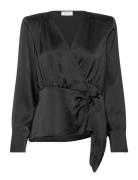 Gili Wrap Top Tops Blouses Long-sleeved Black NORR