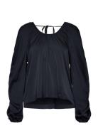 2Nd Liana - Modern Structure Tops Blouses Long-sleeved Navy 2NDDAY