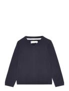 V-Neck Sweater Tops T-shirts Long-sleeved T-Skjorte Navy Mango