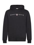 Printed Graphic Hoodie Tops Sweatshirts & Hoodies Hoodies Black GANT