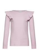 Top Frill Detail Solid Tops T-shirts Long-sleeved T-Skjorte Pink Linde...