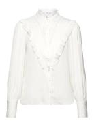 Shirt With Ruffle Detail Tops Blouses Long-sleeved White Mango