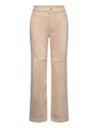 Suede Trousers With Seam Detail Bottoms Trousers Straight Leg Beige Ma...