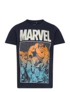 Nkmfrance Marvel Ss Top Mar Tops T-Kortærmet Skjorte Navy Name It