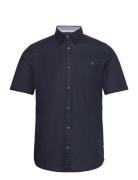 Cotton Linen Shirt Tops Shirts Short-sleeved Navy Tom Tailor