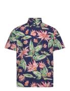 Classic Fit Floral Seersucker Shirt Tops Shirts Short-sleeved Blue Pol...