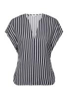 Fluid Stripe Vn Ss Blouse Tops Blouses Short-sleeved Black Tommy Hilfi...