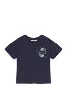 Embossed Details Printed T-Shirt Tops T-Kortærmet Skjorte Navy Mango