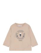 T-Shirt With Print Drawing Tops T-shirts Long-sleeved T-Skjorte Beige ...